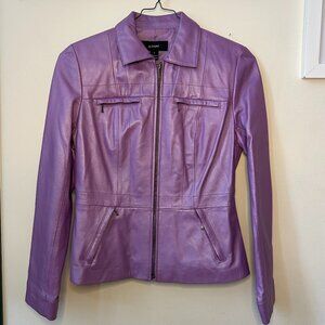 ALFANI Genuine Leather Electric Purple Jacket with four zipper pockets M